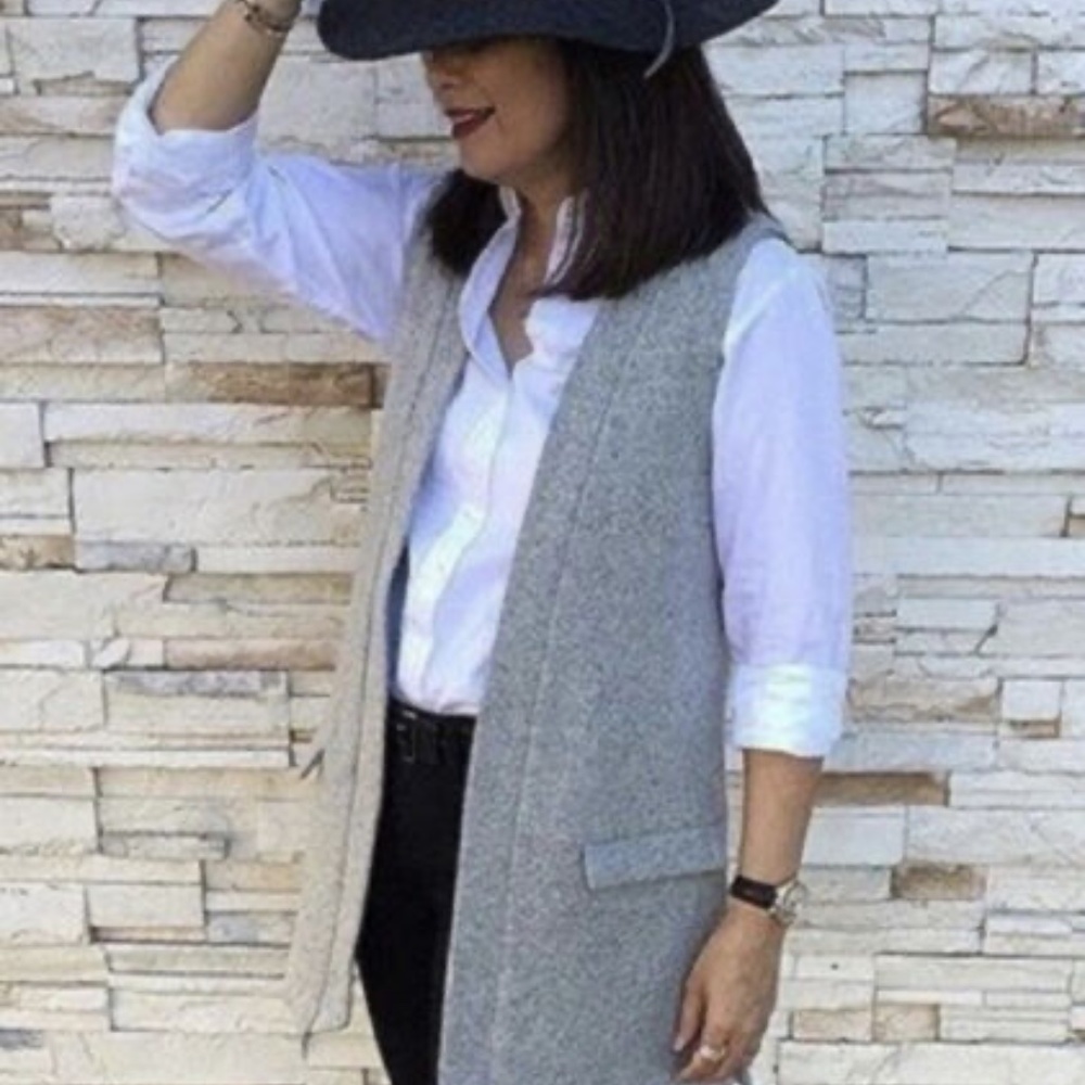 Anthropologie Elevenses Gray Wool Open Front Lined Vest Women’s Size XS- LIKE NE